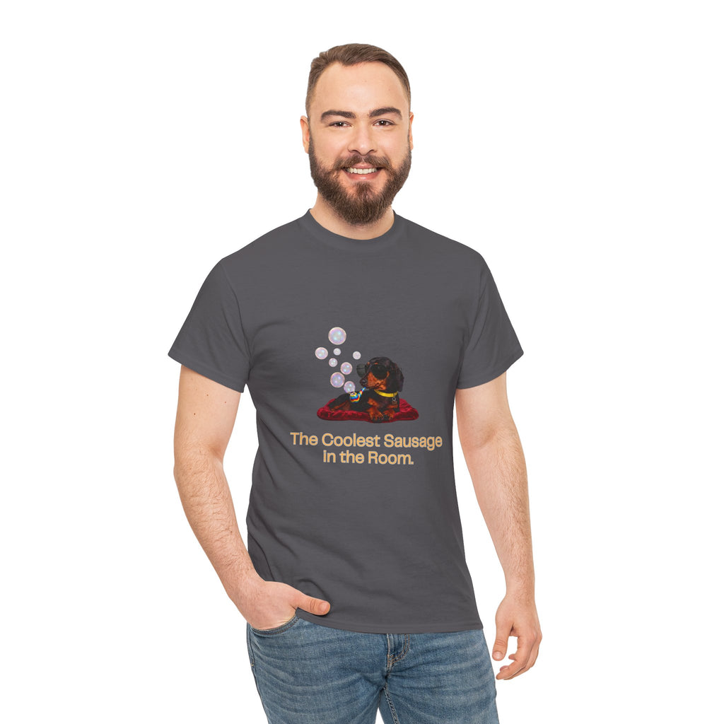 The Coolest Sausage in the Room T-Shirt – Funny Dachshund Sunglasses Bubble Pipe | Sausage Dog Wiener Dog Graphic Tee