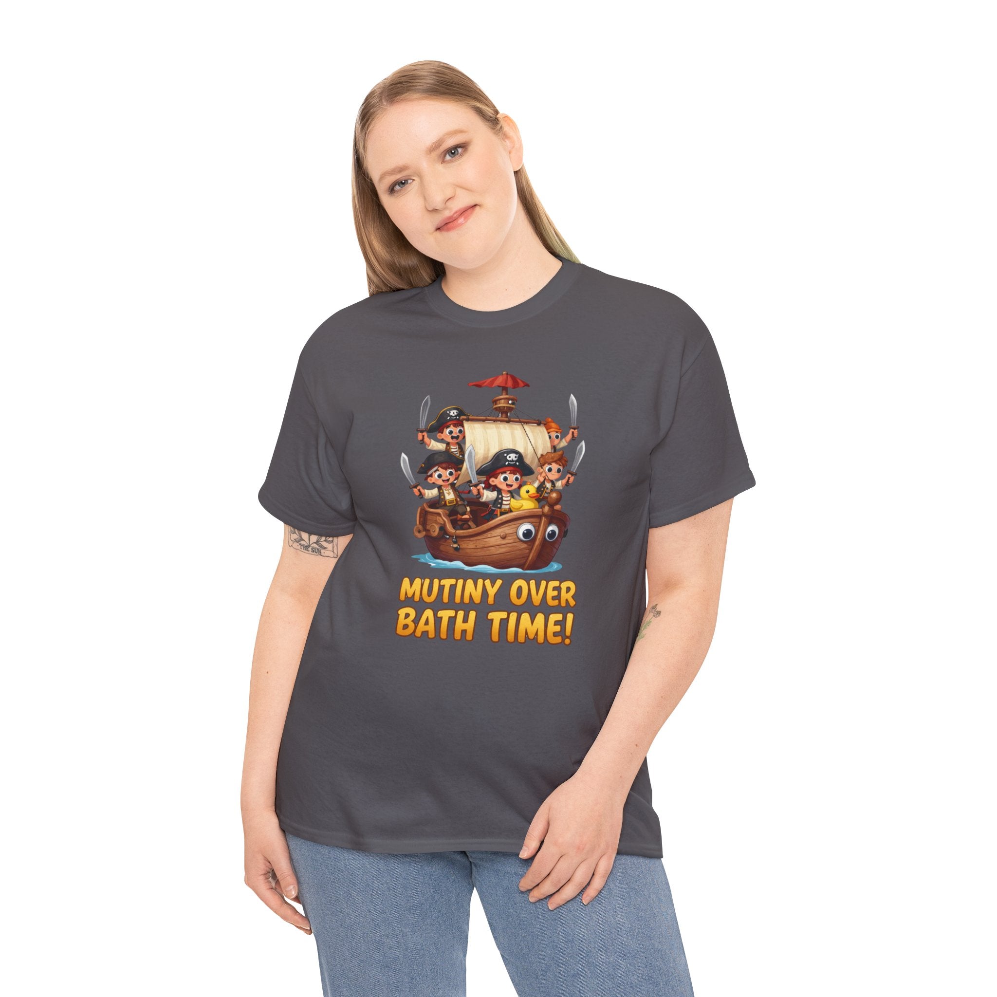 Mutiny Over Bath Time T-Shirt – Funny Pirate Kids Cartoon Parenting Humour | Rubber Duck Nautical Graphic Tee