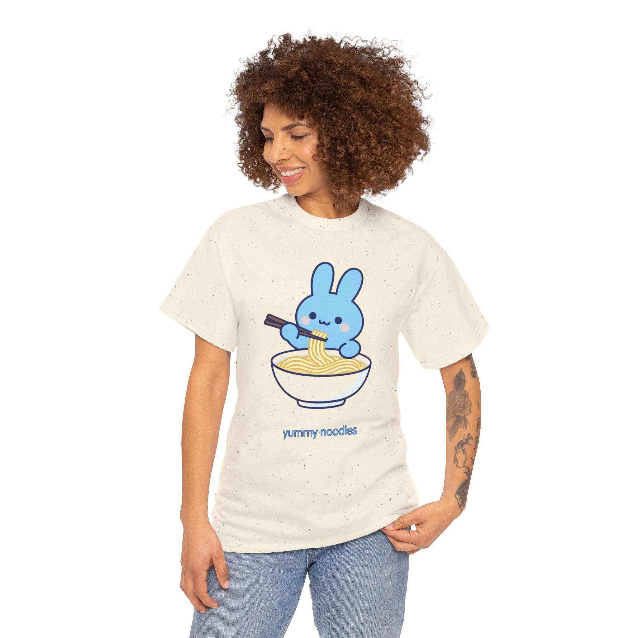 Yummy Noodles Blue Bunny T-Shirt | Cute Kawaii Rabbit Ramen Tee | Kids & Family Graphic T-Shirt