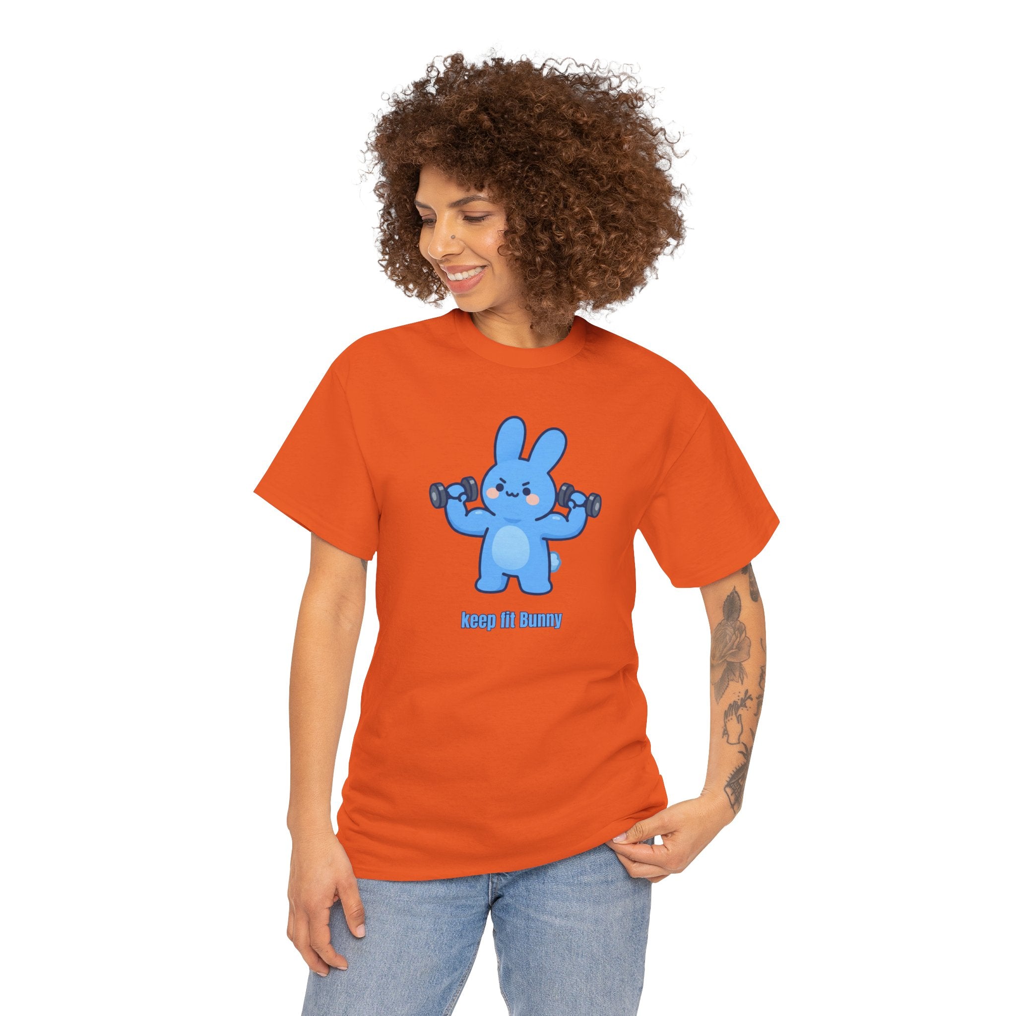Cute Blue Bunny Weightlifting Tee — "Keep it Bunny" Fitness T-Shirt - Cute AND strong?! 💪🐰 Meet Keep Fit Bunny — pumping dumbbells, flexing hard, and looking absolutely determined. The most motivated little bunny you'll ever meet!