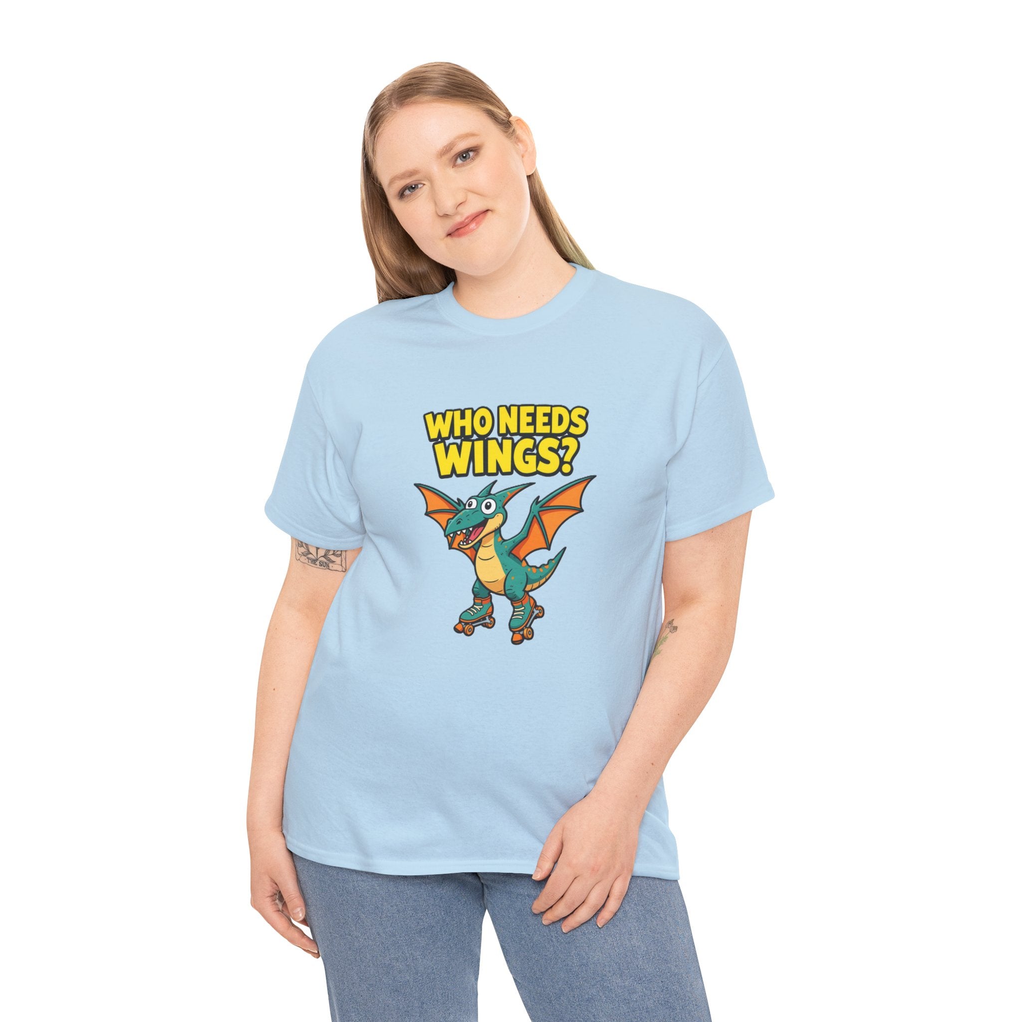 Dragon T‑Shirt — "Who Needs Wings?" Cute Cartoon Dragon Tee for Kids & Fans