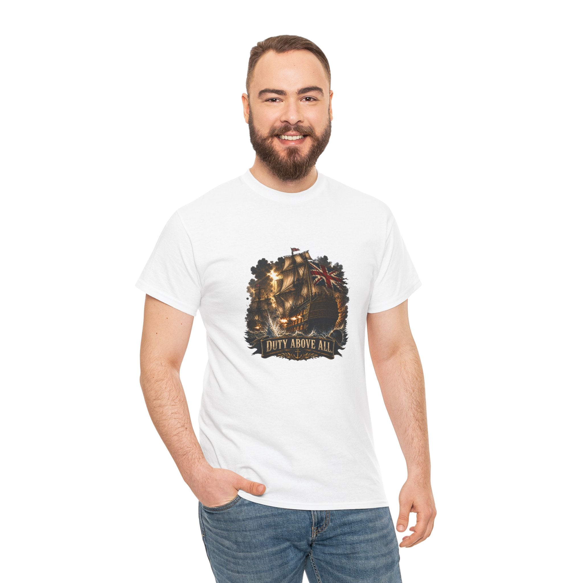 Duty Above All T-Shirt | Royal Navy Battle Ship Graphic Tee | British Naval History | HMS Victory Trafalgar | Gift for Military History Fans & Patriotic Sailors