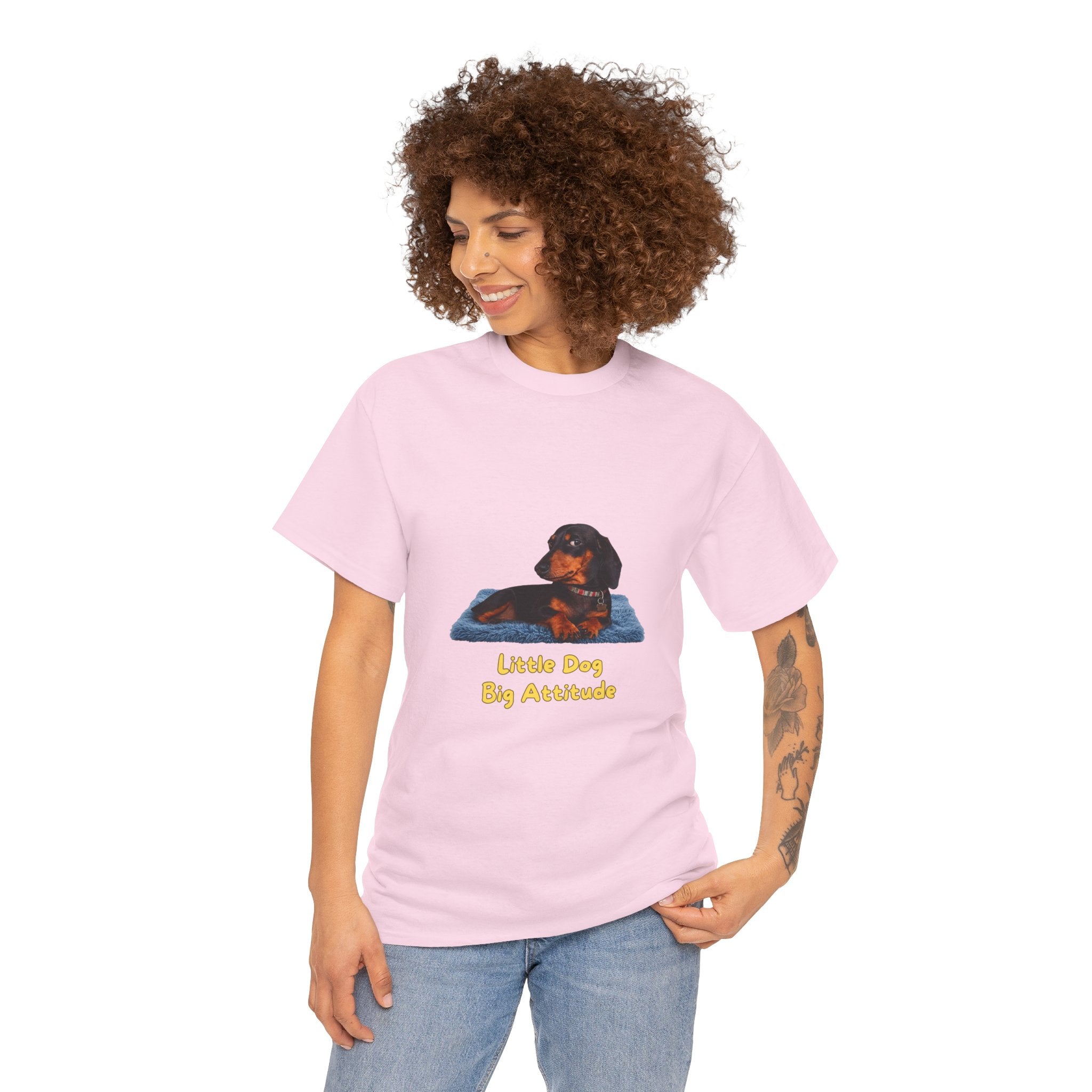 Little Dog Big Attitude T-Shirt – Funny Dachshund Small Dog Side Eye | Sausage Dog Wiener Dog Graphic Tee