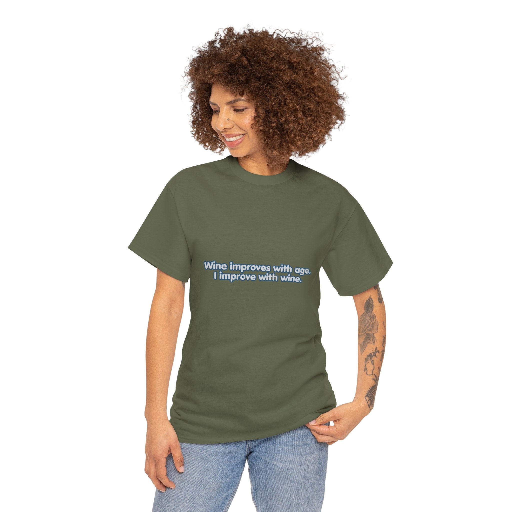 Wine Improves With Age I Improve With Wine T-Shirt | Funny Wine Lover Tee | Humorous Drinking Graphic T-Shirt | Gift for Wine Fans