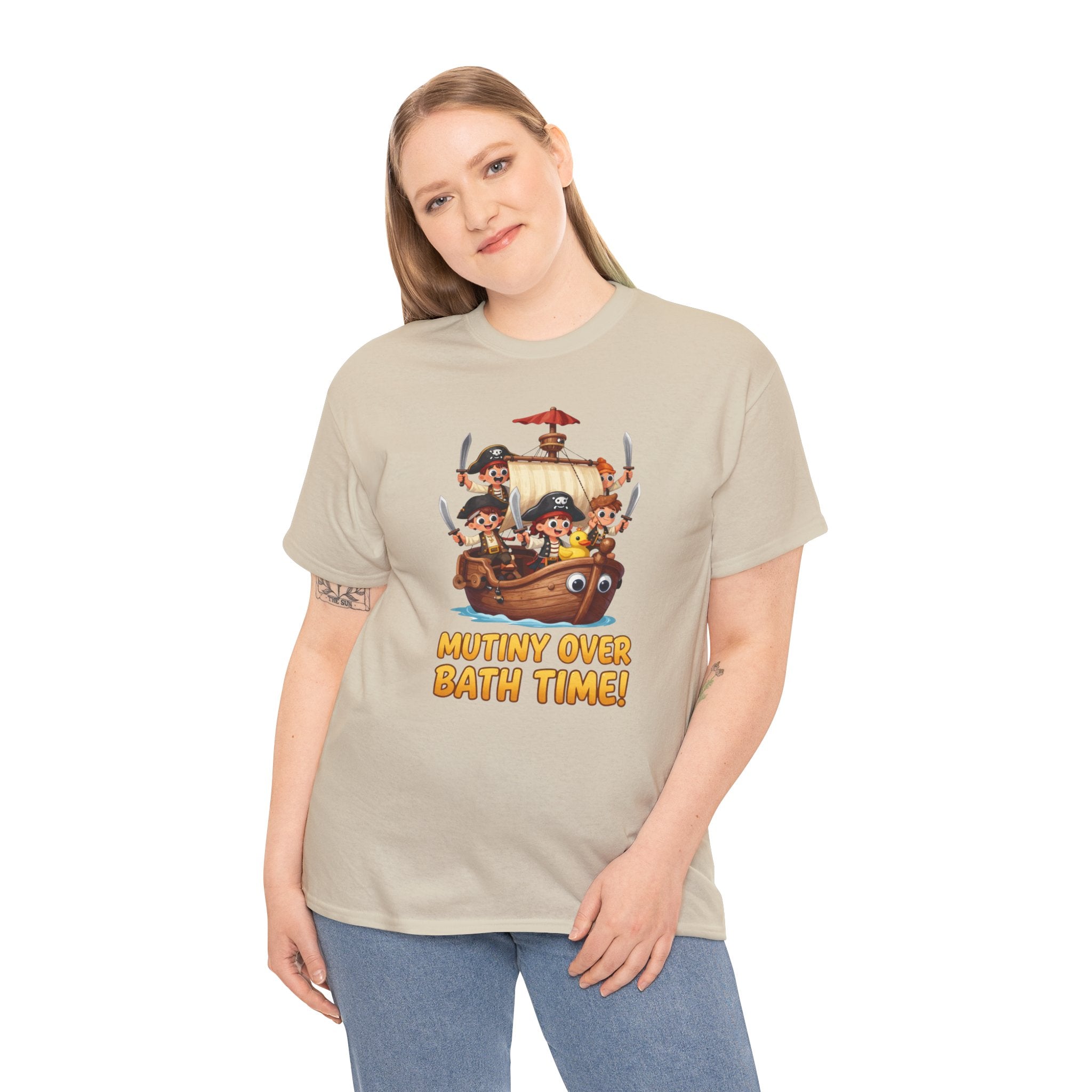Mutiny Over Bath Time T-Shirt – Funny Pirate Kids Cartoon Parenting Humour | Rubber Duck Nautical Graphic Tee