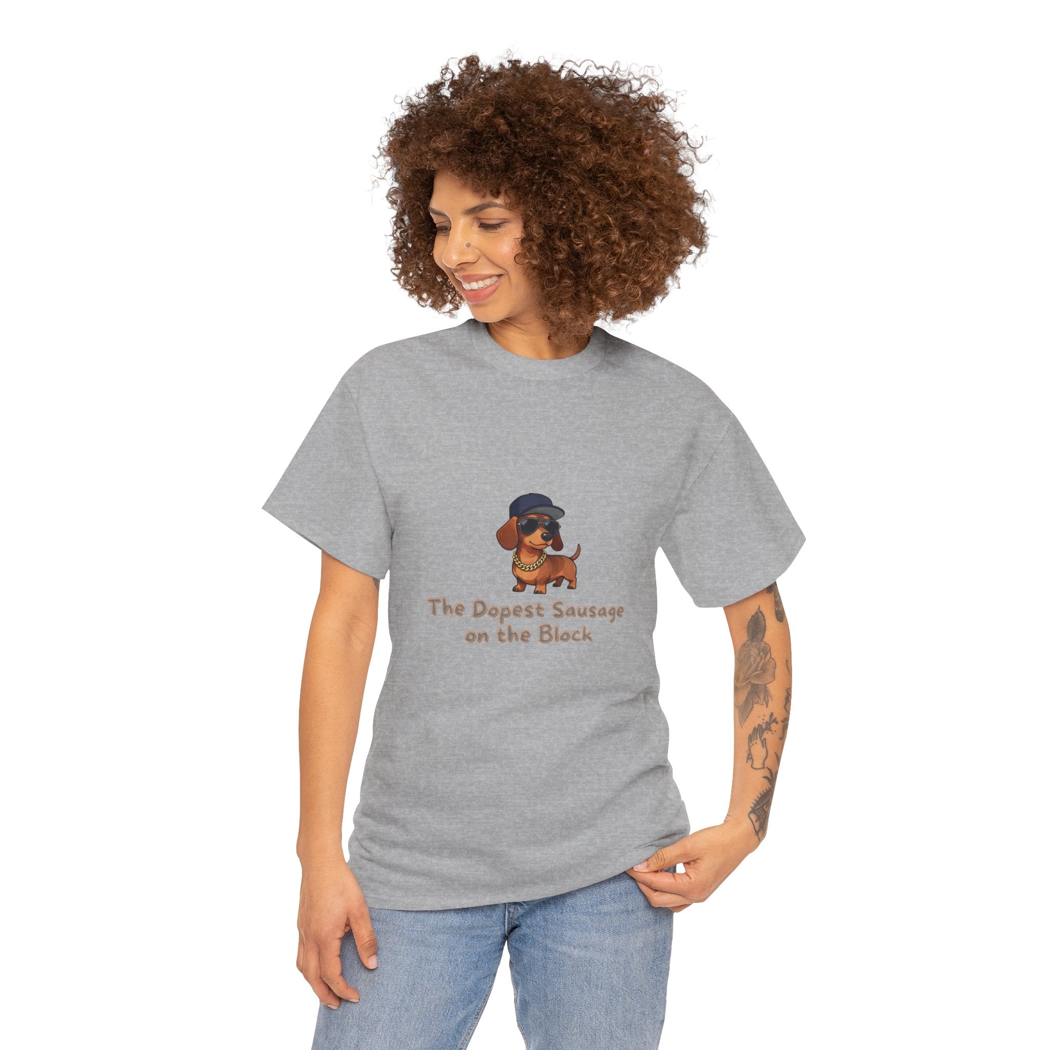 The Dopest Sausage on the Block T-Shirt – Cool Dachshund Hip Hop Gold Chain Hat | Funny Wiener Dog Street Style Tee67