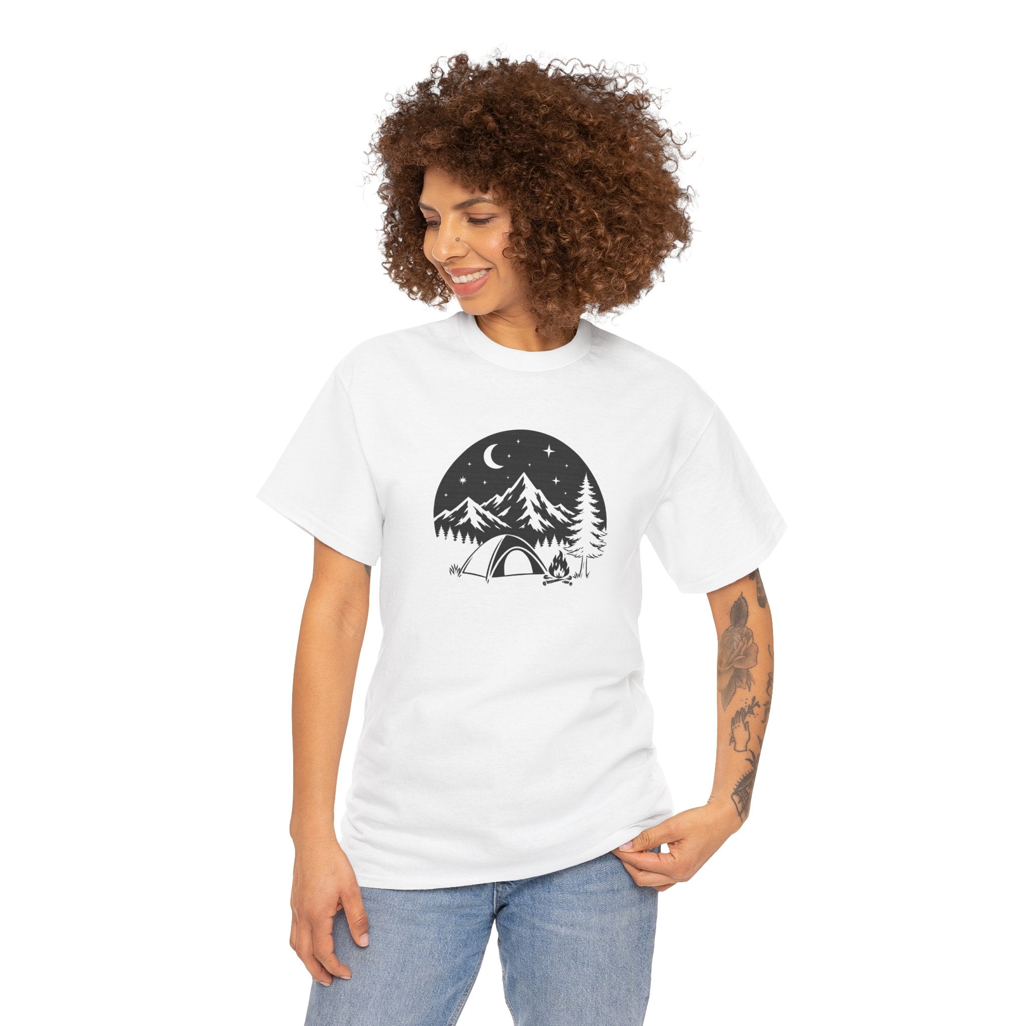 Camping Night T-Shirt — Mountain Tent Moon Graphic Tee