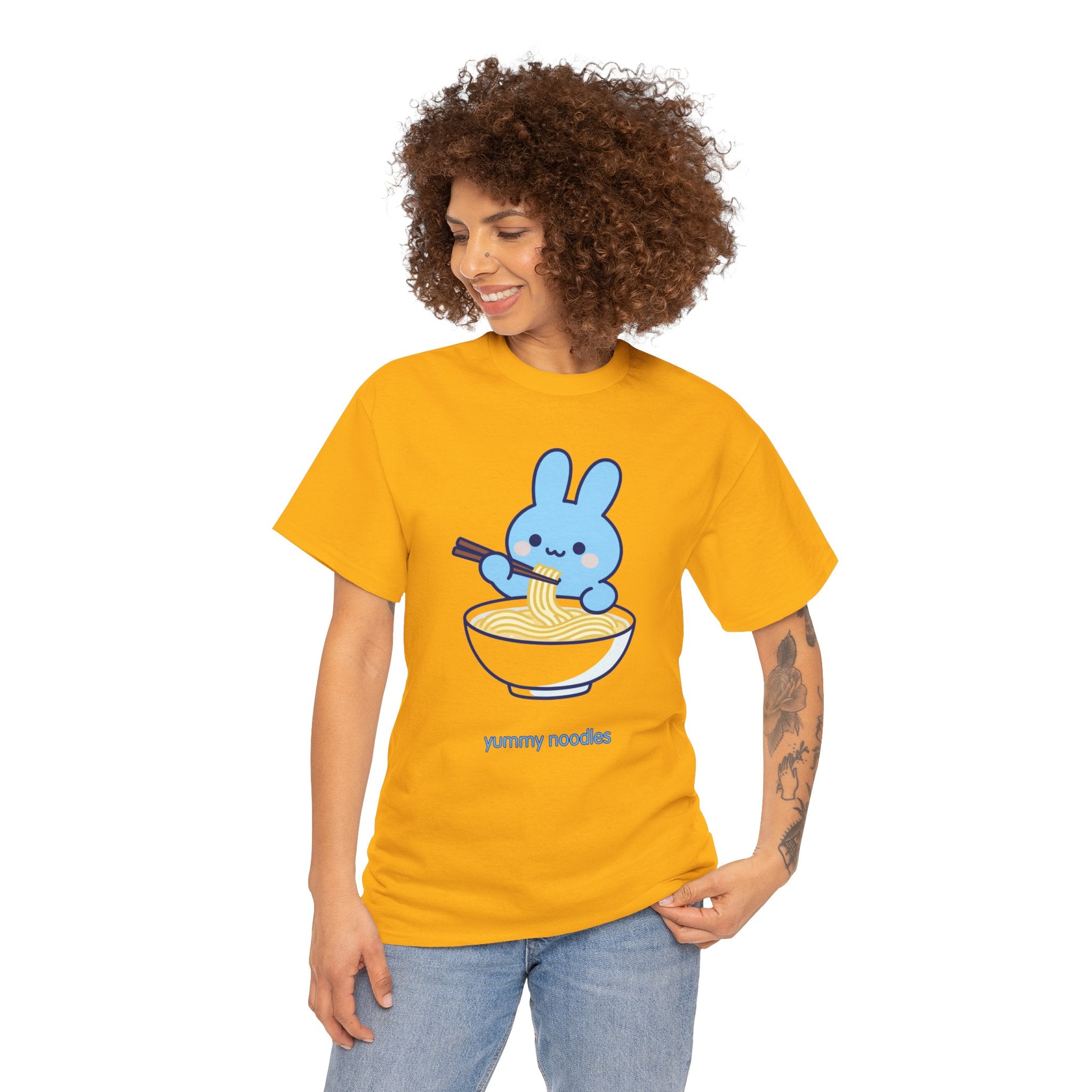 Yummy Noodles Blue Bunny T-Shirt | Cute Kawaii Rabbit Ramen Tee | Kids & Family Graphic T-Shirt