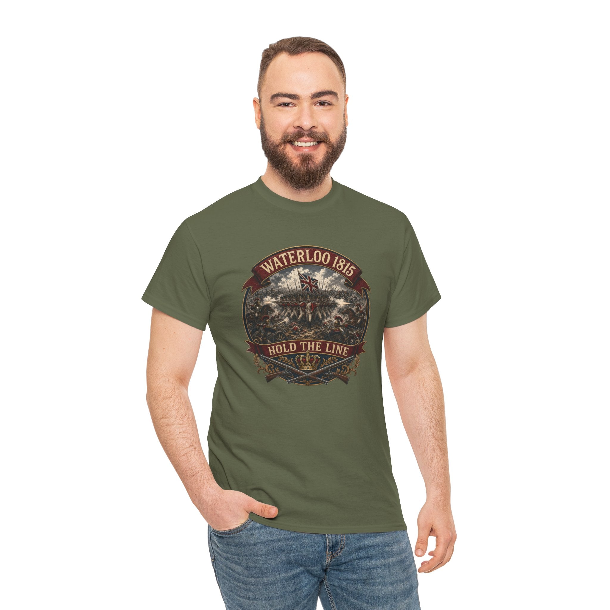 Waterloo 1815 — Hold The Line T-Shirt | British Redcoat Infantry Square Graphic Tee | Napoleonic Wars Heritage | Wellington's Army Battle Badge Gift