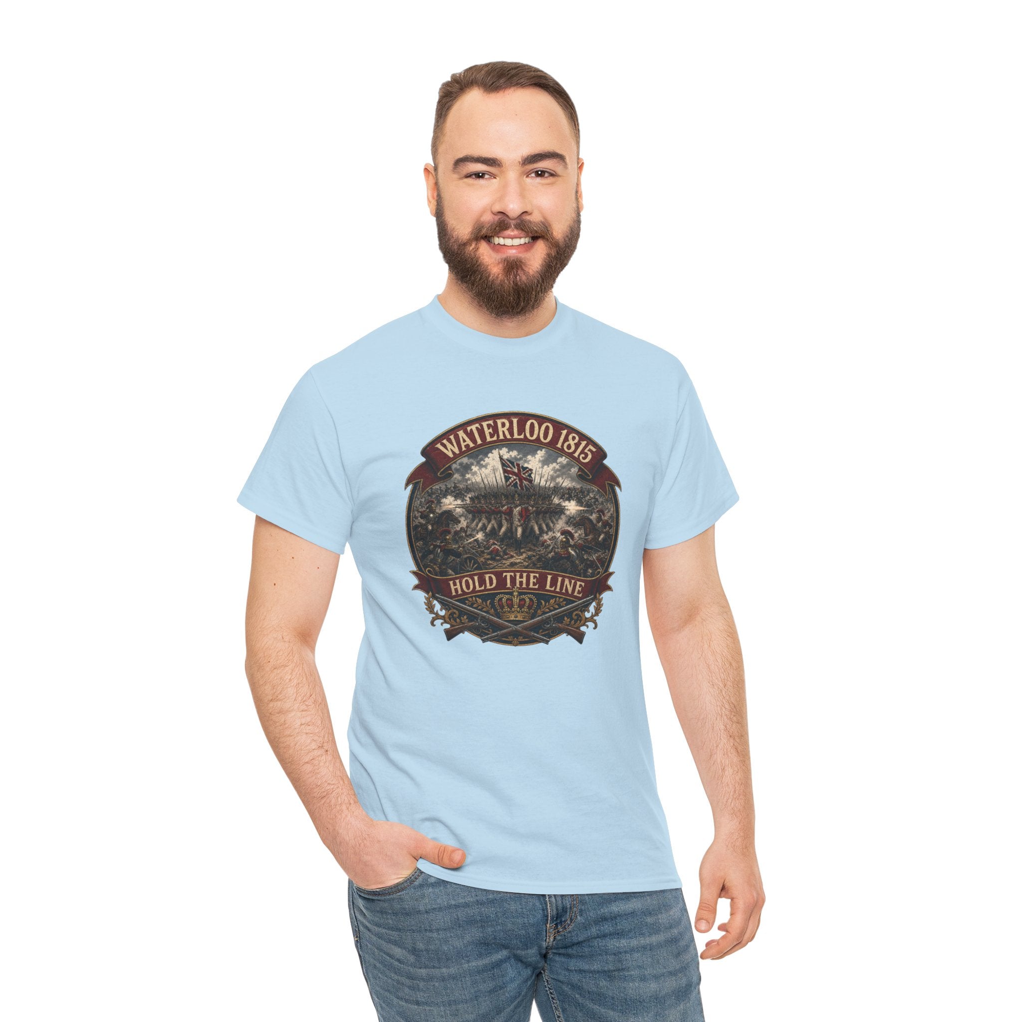 Waterloo 1815 — Hold The Line T-Shirt | British Redcoat Infantry Square Graphic Tee | Napoleonic Wars Heritage | Wellington's Army Battle Badge Gift