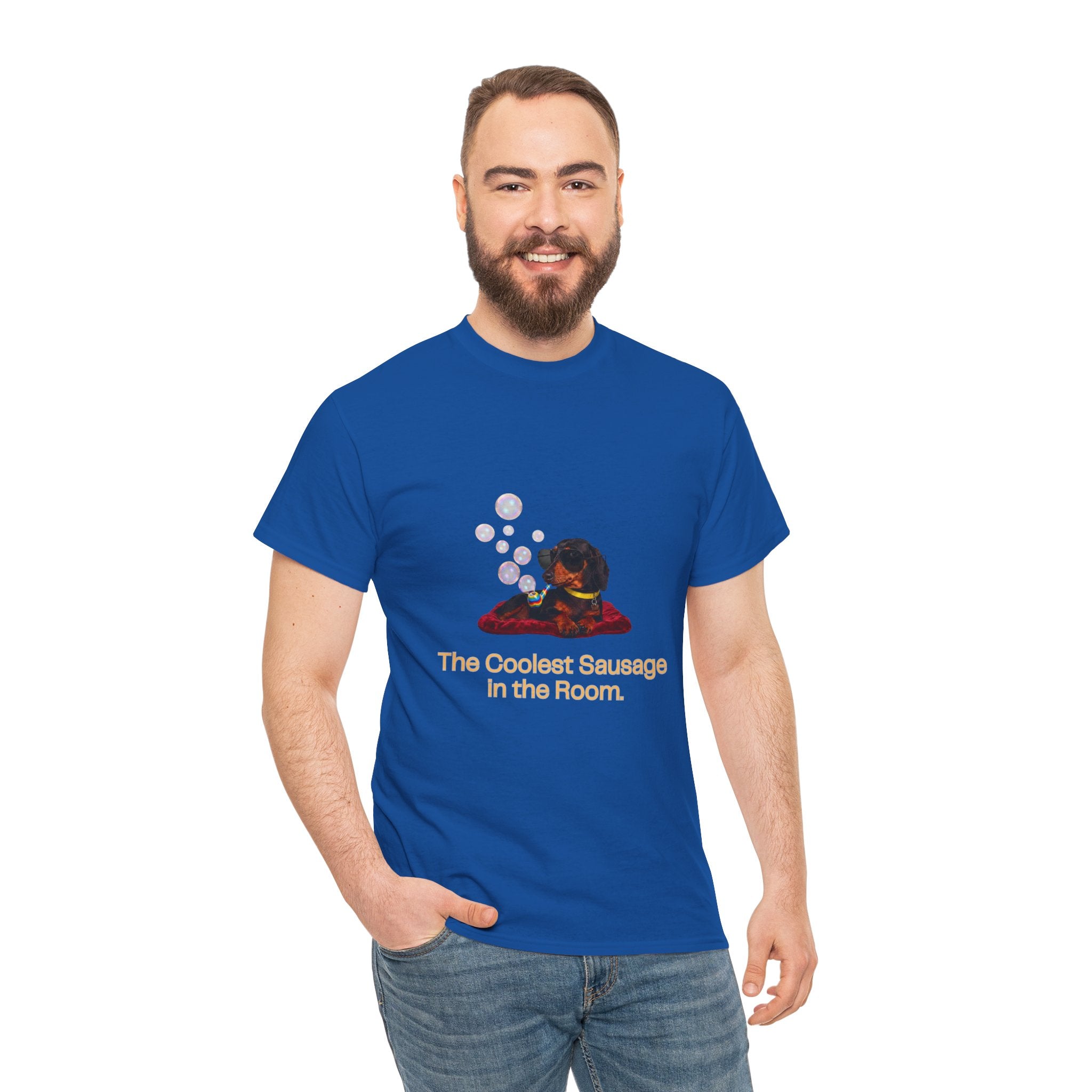 The Coolest Sausage in the Room T-Shirt – Funny Dachshund Sunglasses Bubble Pipe | Sausage Dog Wiener Dog Graphic Tee
