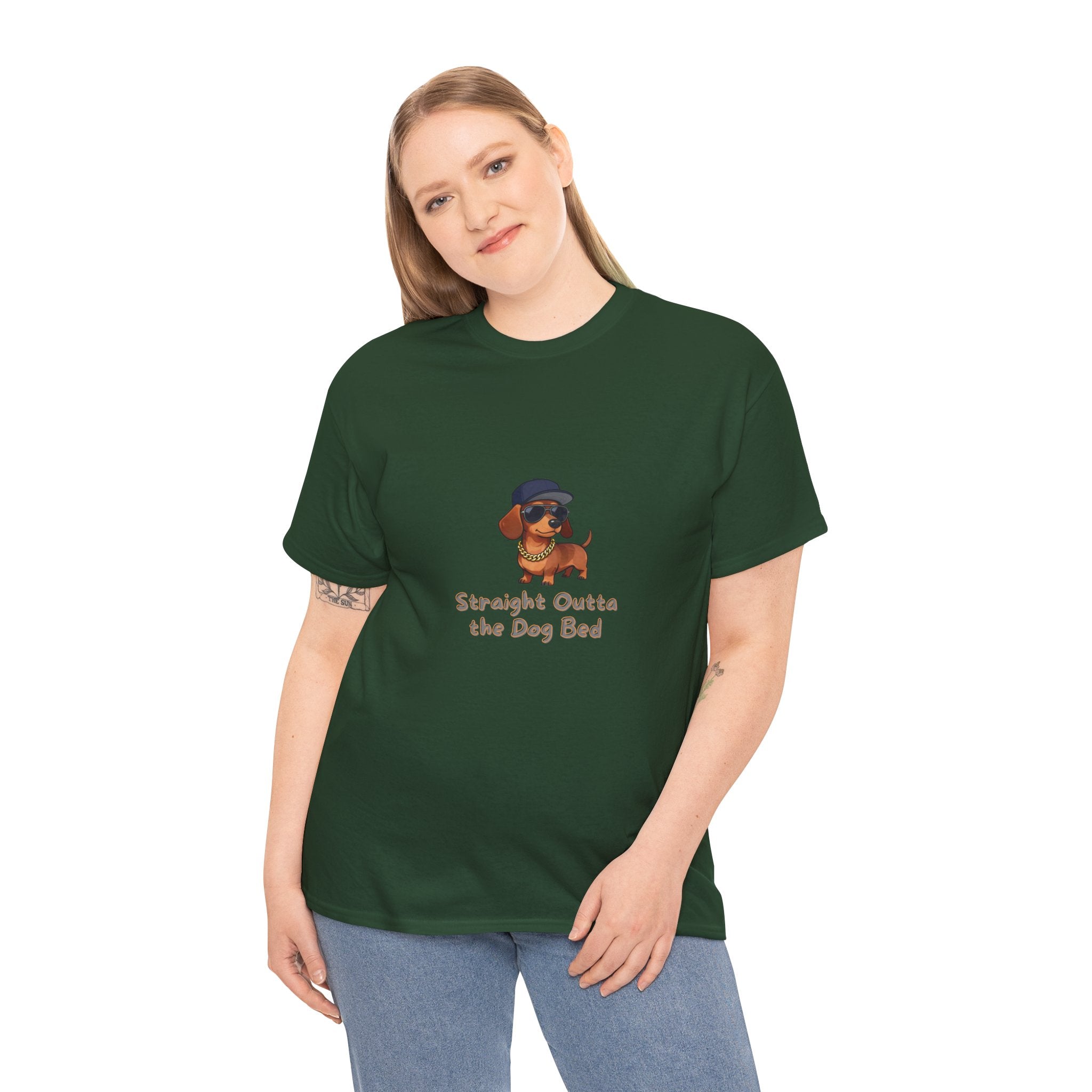 Straight Outta the Dog Bed T-Shirt – Funny Dachshund Hip Hop Parody Gold Chain | Sausage Dog Rap Culture Graphic Tee
