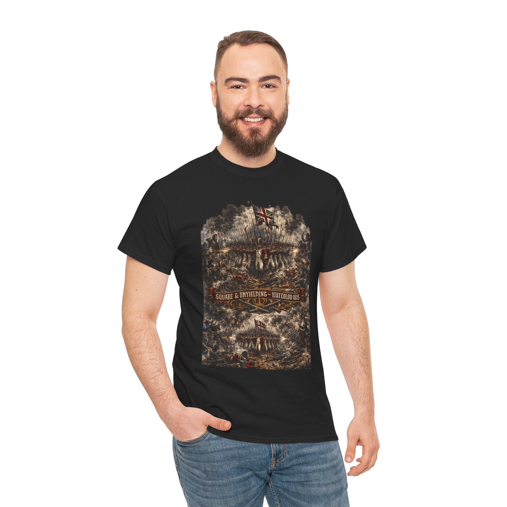 Square & Unyielding — Waterloo 1815 T-Shirt | British Infantry Square Battle Graphic Tee | Napoleonic Wars Dark Art | Wellington's Army Heritage Gift