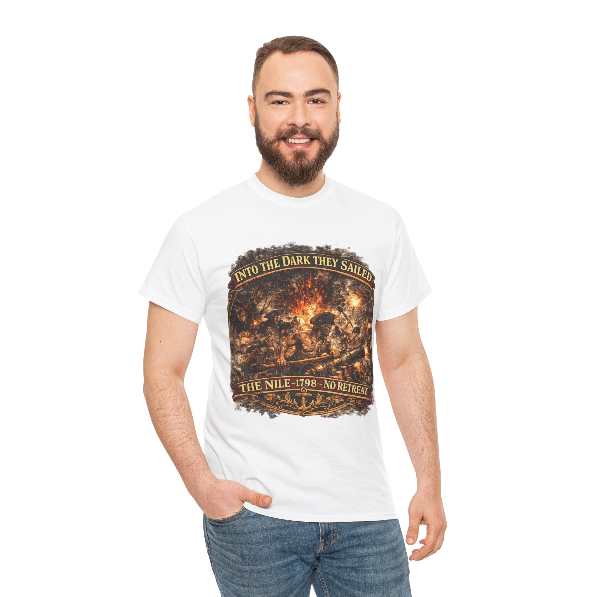 Into the Dark They Sailed T-Shirt – The Nile 1798 No Retreat | Royal Navy Gunner Graphic Tee