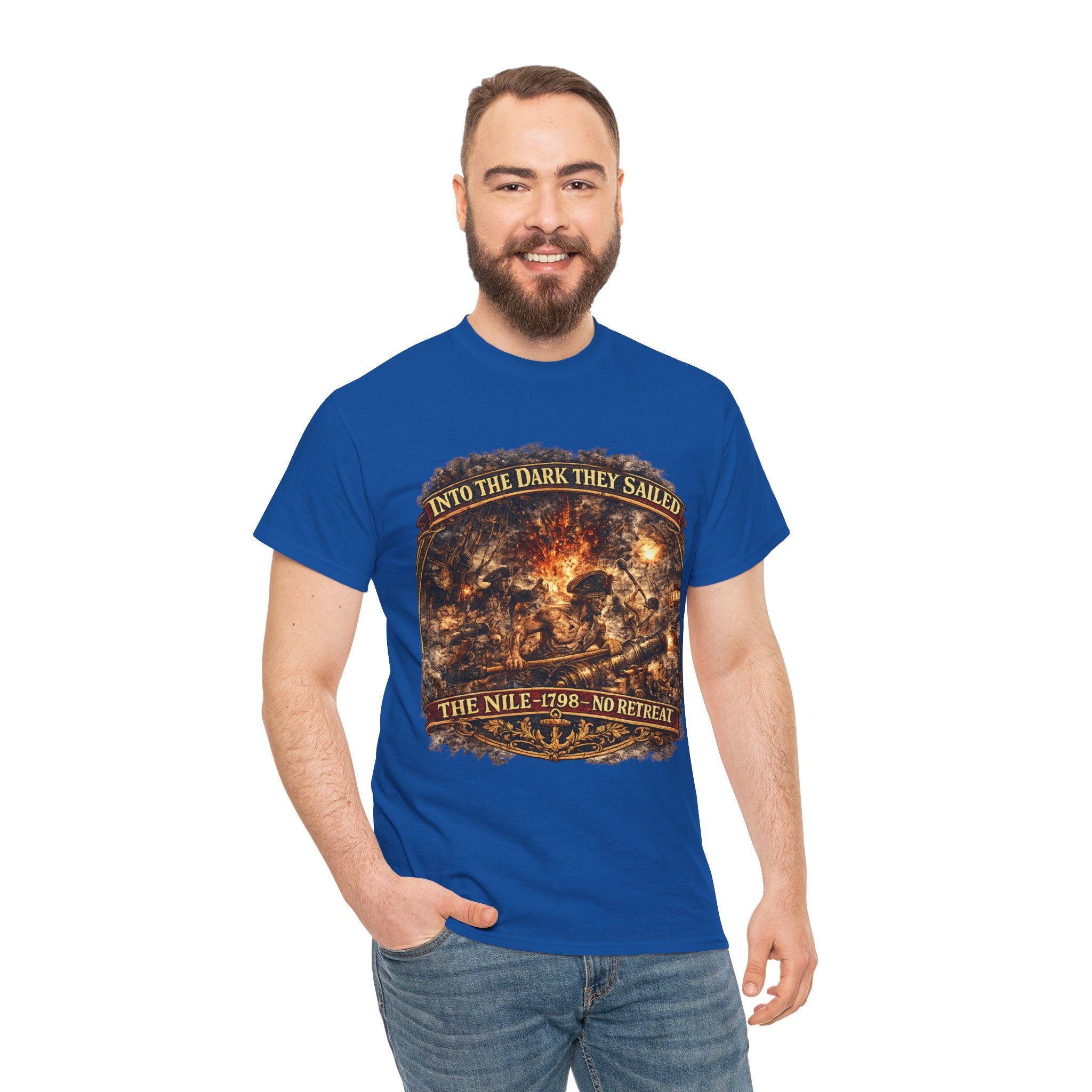 Into the Dark They Sailed T-Shirt – The Nile 1798 No Retreat | Royal Navy Gunner Graphic Tee