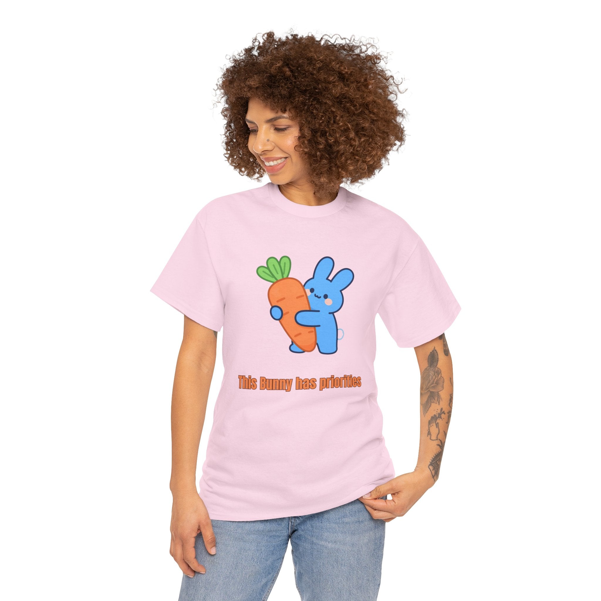 Bunny Carrot Hug – Cute Kawaii Blue Rabbit Cartoon Graphic T-Shirt - This carrot is mine. I found it. I am keeping it. Goodbye.