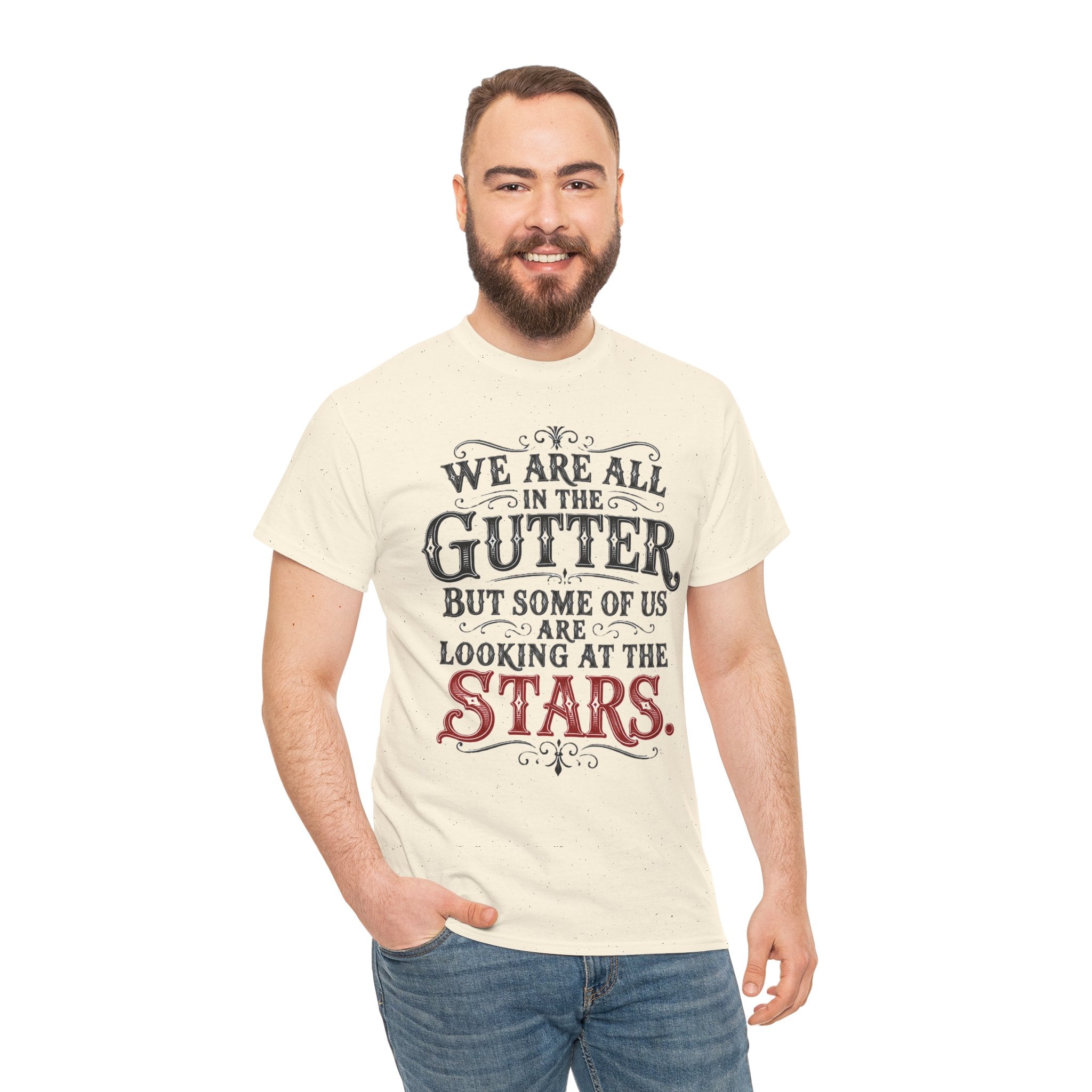 We Are All in the Gutter But Some of Us Are Looking at the Stars T-Shirt | Oscar Wilde Quote Tee | Unisex Vintage Typography