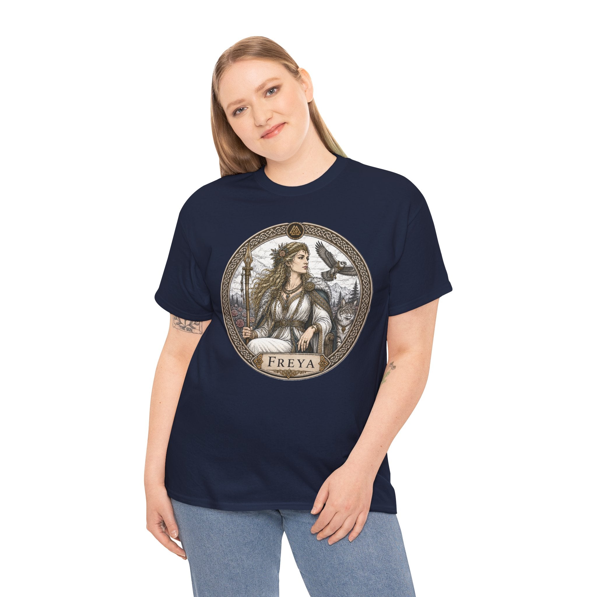 Freya Norse Mythology T-Shirt — Viking Goddess of War Love Falcon Valknut