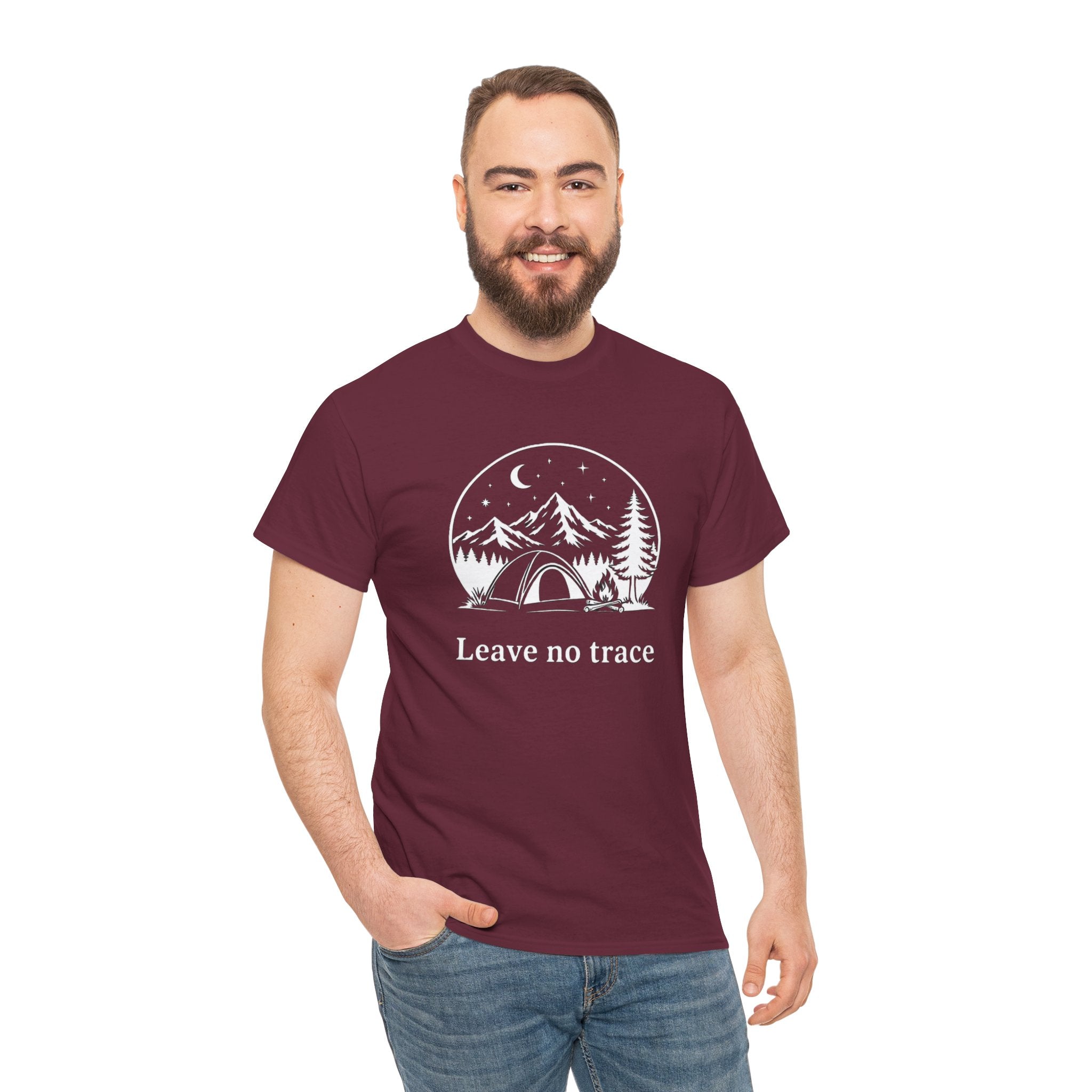 Camping Night T‑Shirt – 'Leave no Trace' Tent & Mountain Illustration