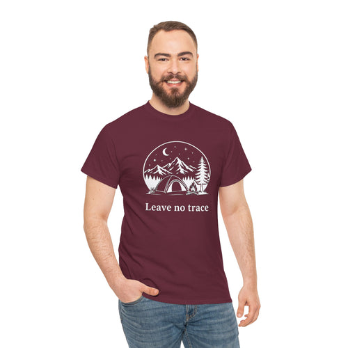 Camping Night T‑Shirt – 'Leave no Trace' Tent & Mountain Illustration