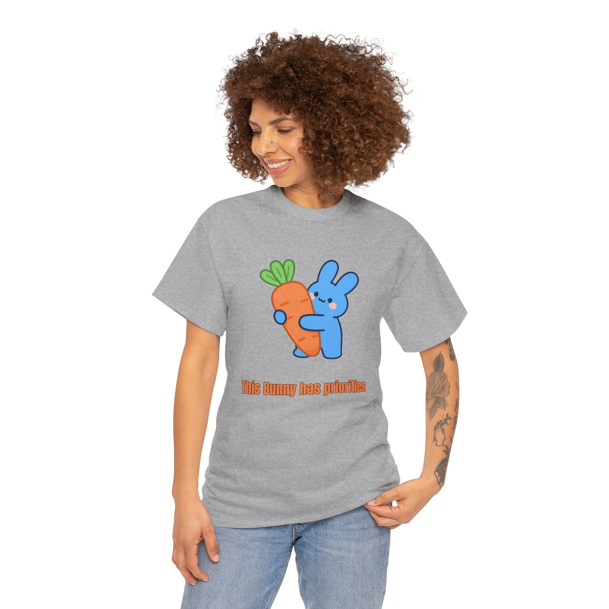 Bunny Carrot Hug – Cute Kawaii Blue Rabbit Cartoon Graphic T-Shirt - This carrot is mine. I found it. I am keeping it. Goodbye.