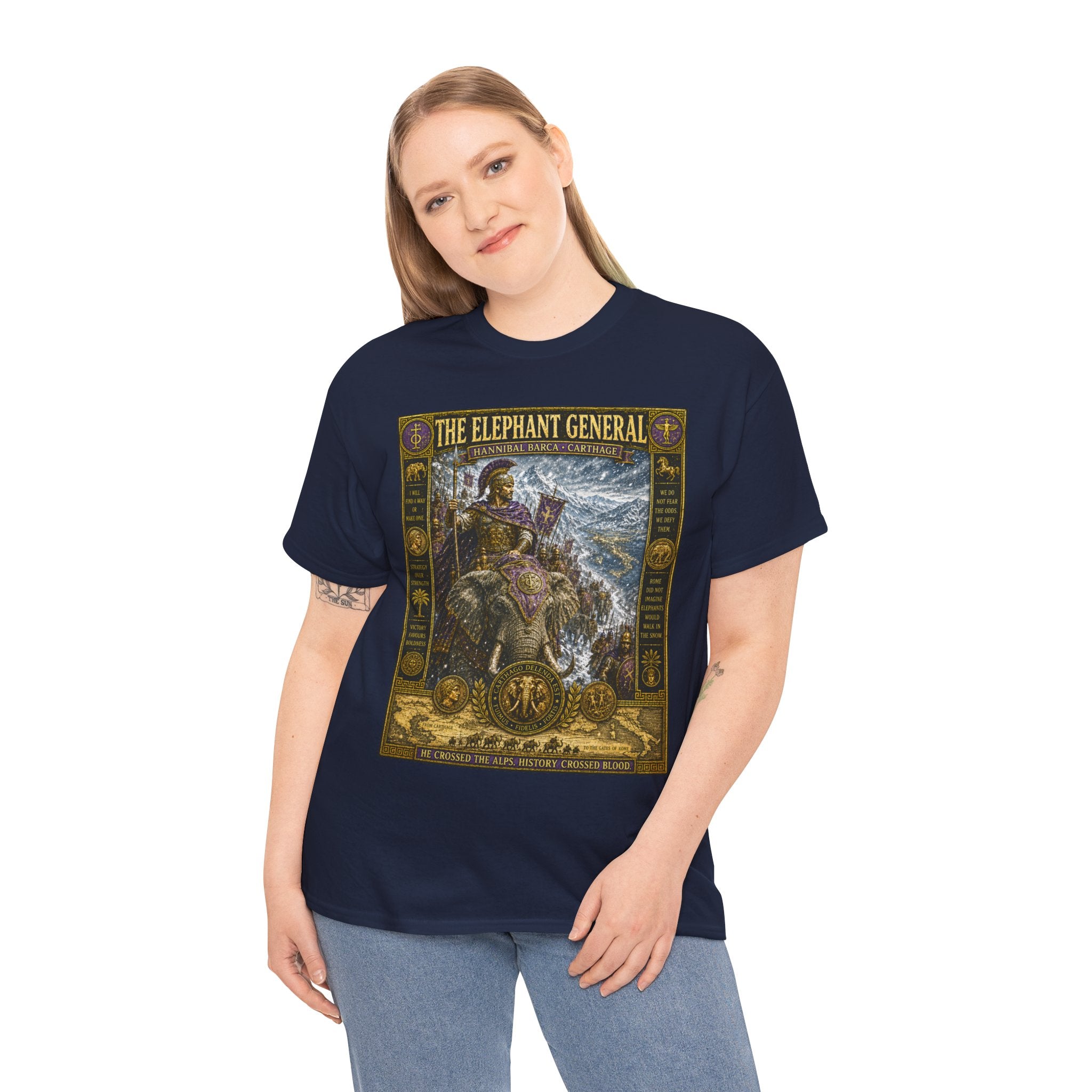 The Elephant General – Hannibal Barca Carthage Alps Crossing Ancient War Graphic T-Shirt - Rome was never the same after Cannae. Neither was warfare.