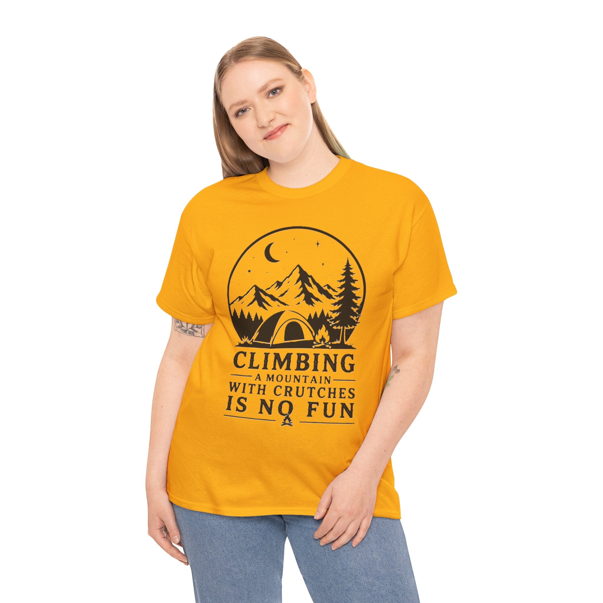 Another Mountain Another Questionable Life Decision – Funny Peak Bagger Hiking Graphic T-Shirt Climbing a Mountain With Crutches Is No Fun T‑Shirt — Funny Disabled Hiker Tee