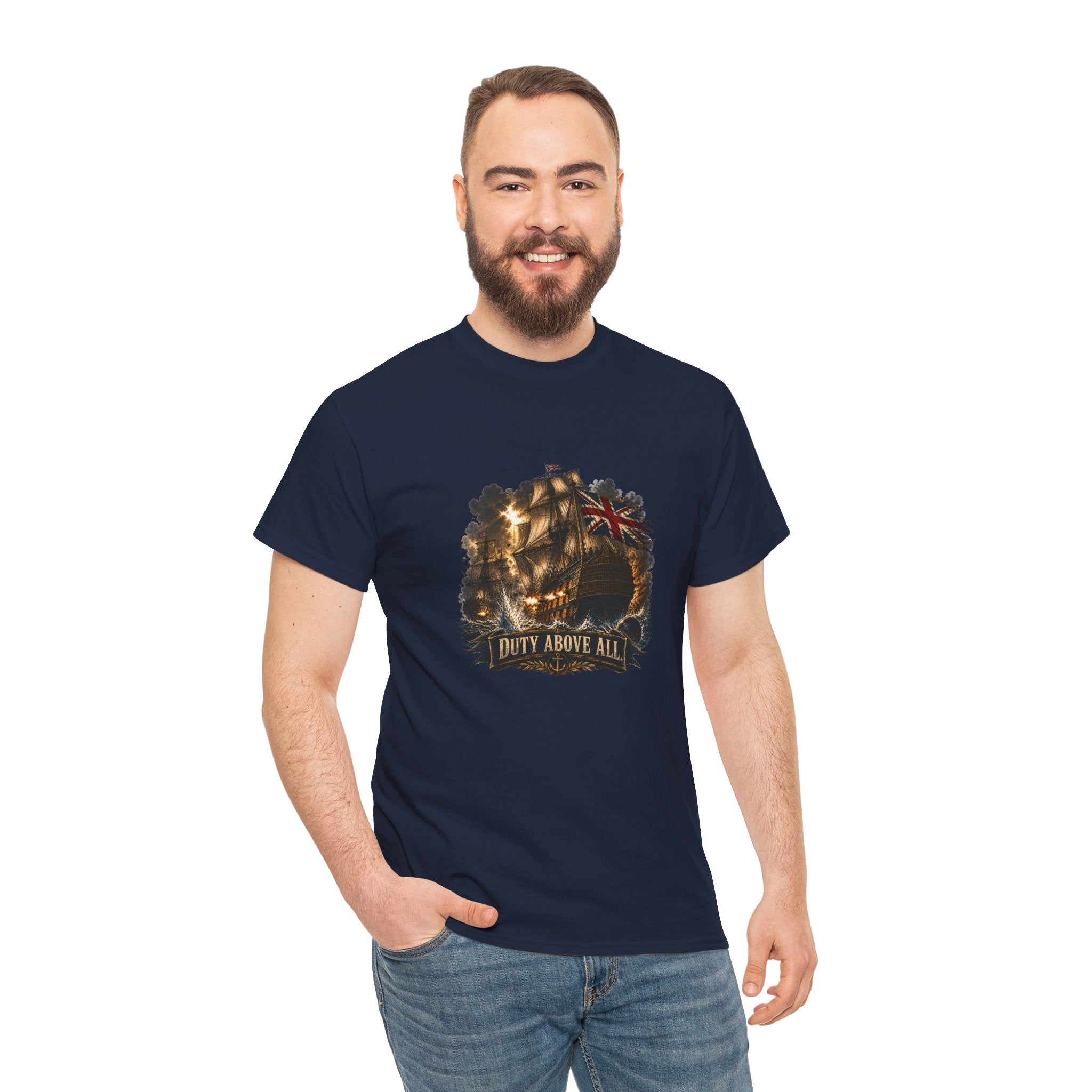 Duty Above All T-Shirt | Royal Navy Battle Ship Graphic Tee | British Naval History | HMS Victory Trafalgar | Gift for Military History Fans & Patriotic Sailors