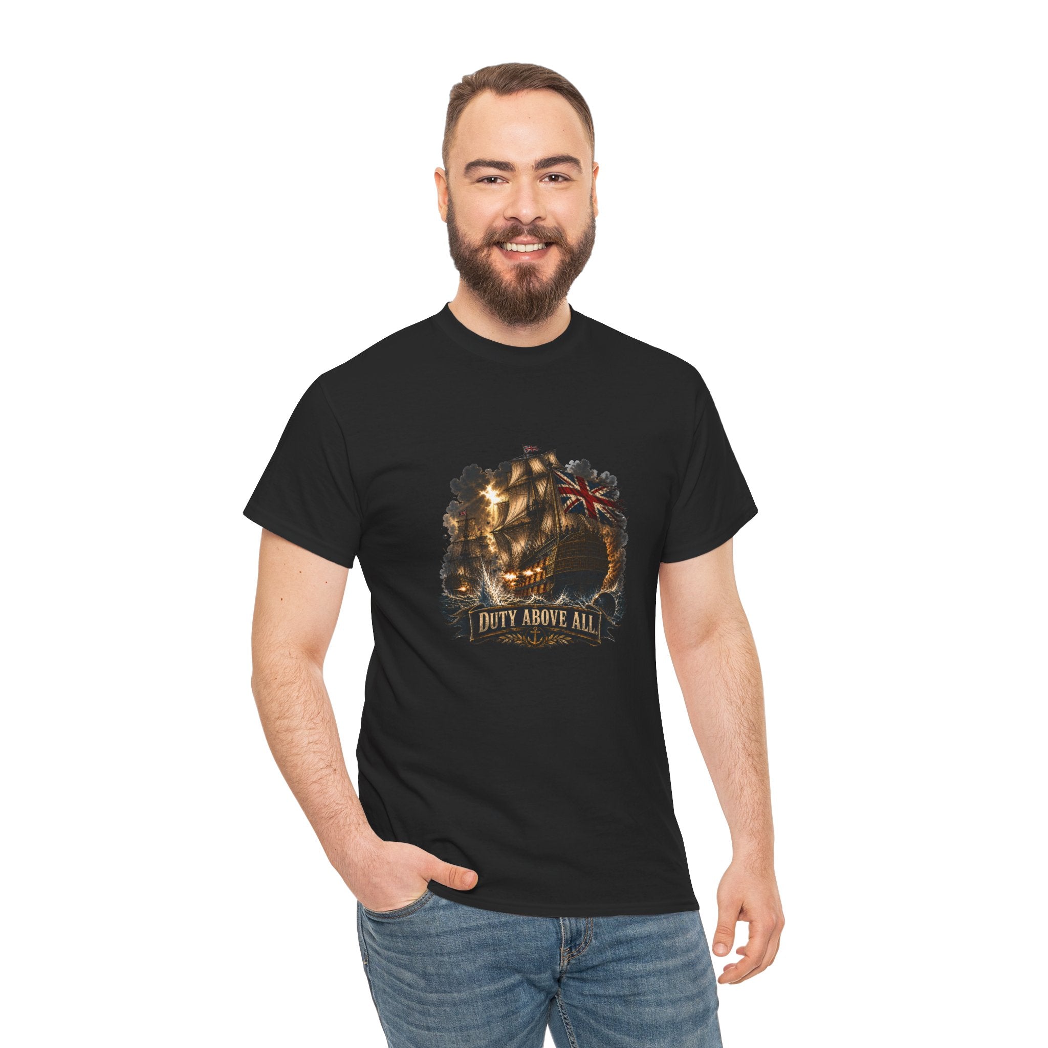 Duty Above All T-Shirt | Royal Navy Battle Ship Graphic Tee | British Naval History | HMS Victory Trafalgar | Gift for Military History Fans & Patriotic Sailors