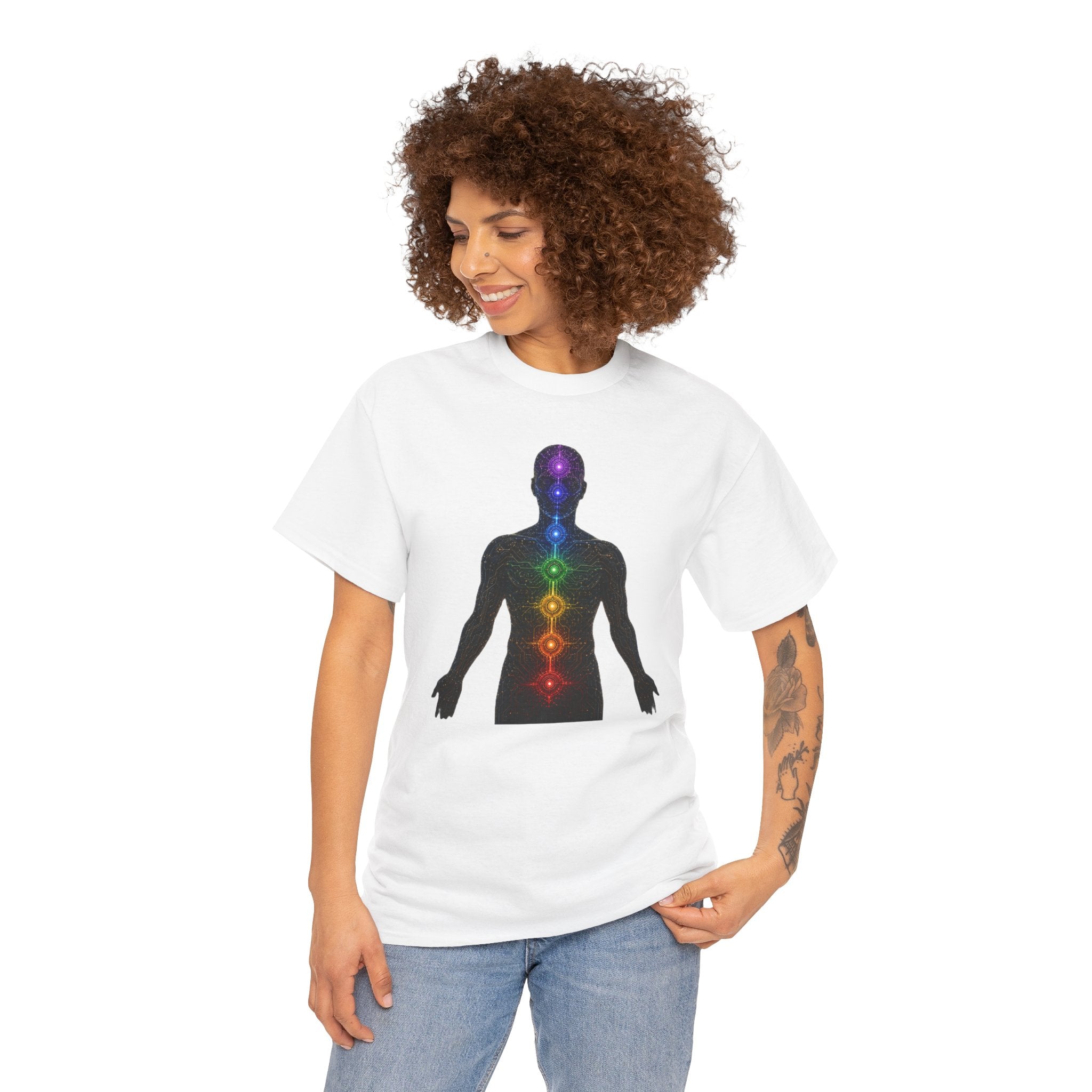 Chakra Circuit T-Shirt | Technology Meets Spirituality Graphic Tee | Seven Chakras Energy Body Shirt | Sacred Geometry Yoga Art