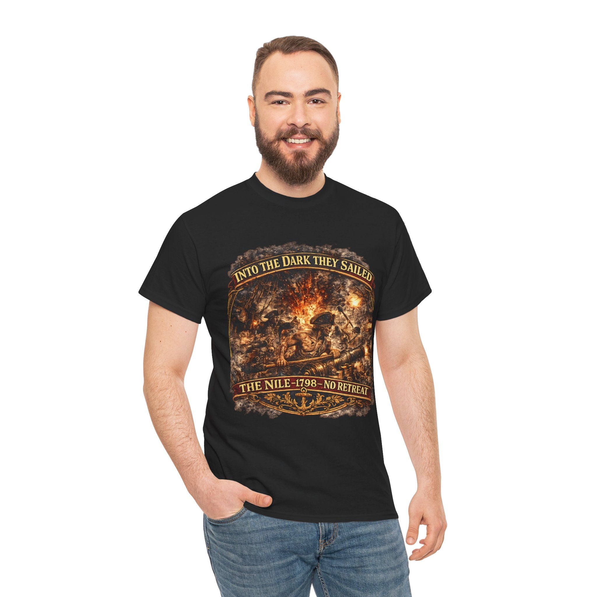 Into the Dark They Sailed T-Shirt – The Nile 1798 No Retreat | Royal Navy Gunner Graphic Tee