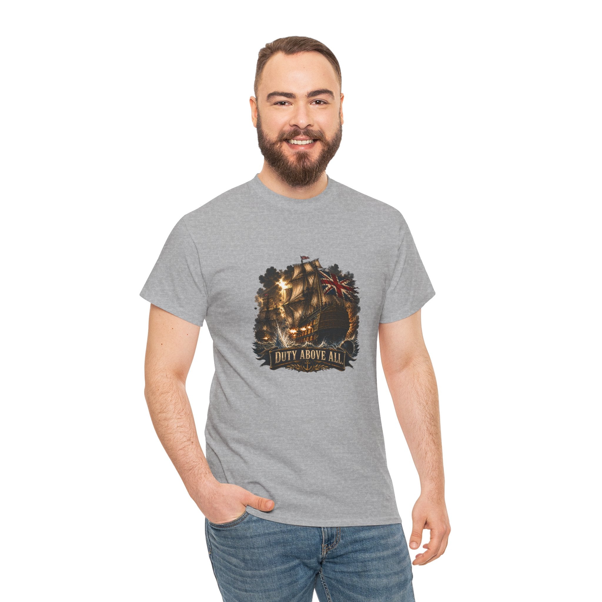Duty Above All T-Shirt | Royal Navy Battle Ship Graphic Tee | British Naval History | HMS Victory Trafalgar | Gift for Military History Fans & Patriotic Sailors