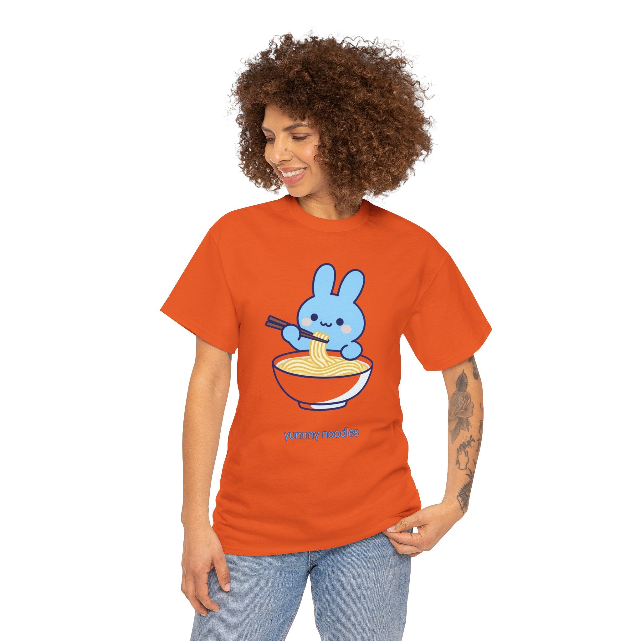 Yummy Noodles Blue Bunny T-Shirt | Cute Kawaii Rabbit Ramen Tee | Kids & Family Graphic T-Shirt
