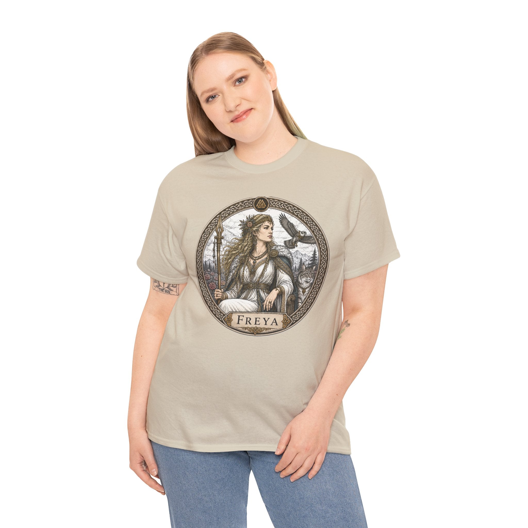 Freya Norse Mythology T-Shirt — Viking Goddess of War Love Falcon Valknut